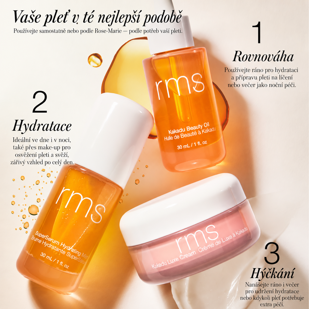 Fáze péče s pleťovým olejem RMS Beauty Kakadu Beauty Oil